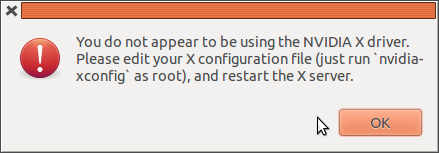 Warning to run nvidia-xconfig